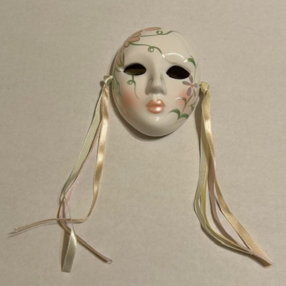 Decorative Painted Female Mask with Pastel Coloured Ribbons